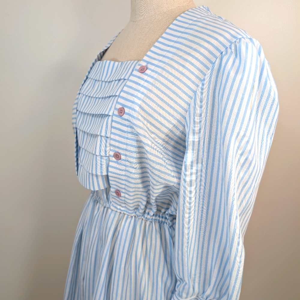 Vintage John Roberts cotton blend striped, modest, coquette maxi dress  12. - Picture 5 of 14